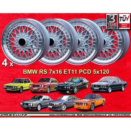 4 wheels Super RS 7x16 5x120 BMW serie 5 E12 E28 E34 serie 6 E24 serie 7 E23 E32 E3 E9 silver/diamond cut