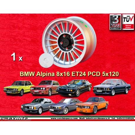BMW Alpina 8x16 ET24 5x120 silver/black 5 E12, E28, E34, 6 E24, 7 E23, E32, E3, E9 only back axle cerchio wheel jante llanta fel