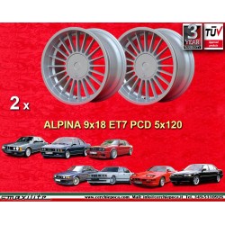 2 pcs. BMW Alpina 9x18 ET7 5x120 silver 5 E34, 6 E24, 7 E23, E32, 8 E31 cerchi wheels jantes felgen llantas
