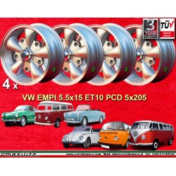 Volkswagen EMPI 5.5x15 ET10 5x205 silver/diamond cut Beetle -67, T1, T2a cerchio wheel jante llanta felge