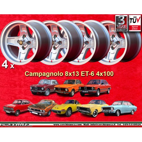 4 uds. llantas BMW,Opel Campagnolo 8x13 ET-6 4x100 silver BMW 1502-2002 tii  E21, Opel Kadett B/C Manta Ascona A/B GT Re