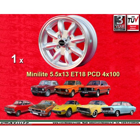 BMW Minilite 5.5x13 ET18 4x100 silver/diamond cut 1502-2002tii, 3 E21 cerchio wheel jante llanta Felge