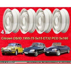 4  pcs Citroen 5x15 DS/ID 1955-75 white rim