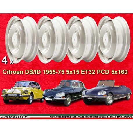 4  pcs Citroen 5x15 DS/ID 1955-75 white rim