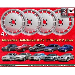 4 wheels Gullideckel 8x17 ET34 5x112 Mercedes w124 w129 w201 w203 w208 w209 w210 w170 w171 HO silver/diamond cut
