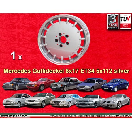 1 jante Gullideckel 8x17 ET34 5x112 Mercedes w124 w129 w201 w203 w208 w209 w210 w170 w171 HO silver/diamond cut