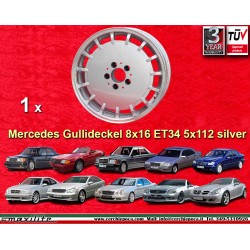Mercedes Gullideckel 8x16 ET34 5x112 silver/diamond cut 124 129 201 202 203 208 210 HO 170 cerchi wheels jantes felgen llantas