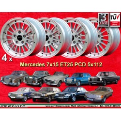 4 Felgen WCHE 7x15 5x112 Ford Mercedes 107  107 108 109 113 114 115 116 123 Consul Granada P5 P6 P7  silver/diamond cut
