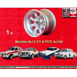 Ford Minilite 8x13 ET-6 4x108 silver/diamond cut Escort Mk1-2, Capri, Cortina cerchio wheel llanta Felge jante