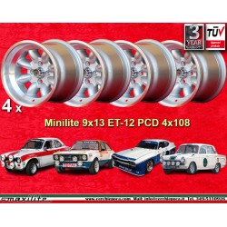 Ford Minilite 9x13 ET-12 4x108 silver/diamond cut Escort Mk1-2, Capri, Cortina only back axle cerchi wheels llantas jantes felge