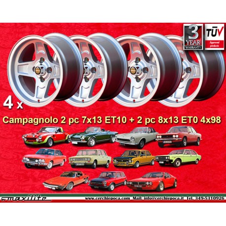 Fiat,Autobianchi Campagnolo 7x13 E10 + 8x13 ET0 4x98 silver 124 Abarth Berlina Coupe Spider 125 127 128 131 X19 A112