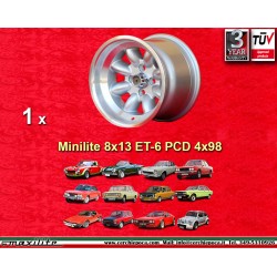 Fiat Minilite 8x13 ET-6 4x98 silver/diamond cut 124 Spider, Coupe, X1/9 cerchio wheel jante felge llanta