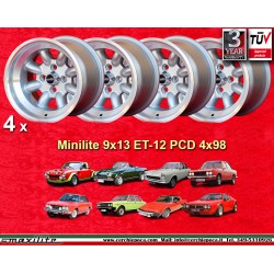 cerchi Fiat Minilite 9x13 ET-12 4x98 silver/diamond cut 124 Spider, Coupe, X1/9 cerchi wheels jantes felgen llantas