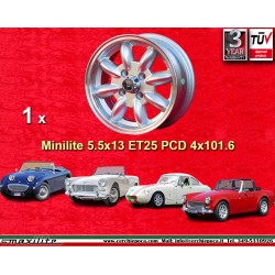 Austin Healey Minilite 5.5x13 ET25 4x101.6 silver/diamond cut Mini Mk1-3 cerchio felge llanta jante wheel