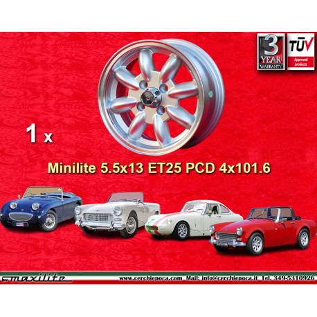 Austin Healey Minilite 5.5x13 ET25 4x101.6 silver/diamond cut Mini Mk1-3 cerchio felge llanta jante wheel