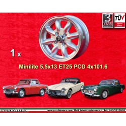 MG Minilite 5.5x13 ET25 4x101.6 silver/diamond cut Mini Mk1-3 cerchio wheel jante llanta felge
