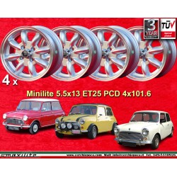 Minilite 5.5x13 ET25 4x101.6 silver/diamond cut Mini Mk1-3 cerchi wheels jantes llantas felgen