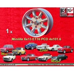 Mini Minilite 6x13 ET16 4x101.6 silver/diamond cut Mini Mk1-3 cerchio wheel jante llanta felge