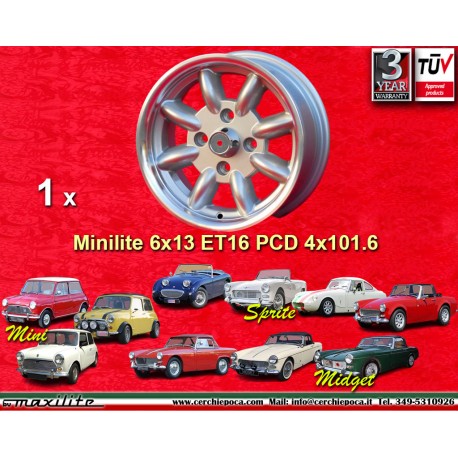 Mini Minilite 6x13 ET16 4x101.6 silver/diamond cut Mini Mk1-3 cerchio wheel jante llanta felge
