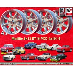 Mini Minilite 6x13 ET16 4x101.6 silver/diamond cut Mini Mk1-3 cerchi wheels jantes llantas felgen
