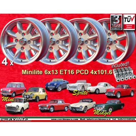 Mini Minilite 6x13 ET16 4x101.6 silver/diamond cut Mini Mk1-3 cerchi wheels jantes llantas felgen
