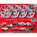 4 Felgen Minilite 6x13 + Radschrauben KM2 126 4x101.6 Austin Mini Mk1-3  Mk1-3 