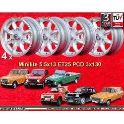 Renault Minilite 5.5x13 ET25 3x130 silver/diamond cut R4, R5, R6 cerchi wheels jantes felgen llantas