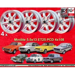 Ford Minilite 5.5x13 ET25 4x108 silver/diamond cut Escort Mk1,Mk2, Capri, Cortina cerchi wheels jantes llantas felgen