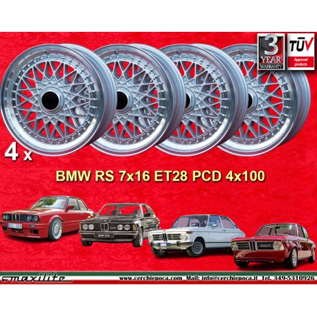 4 pcs BMW,Opel,Volkswagen Super RS 7x16 ET28 4x100 silver/diamond cut 3 serie E21 E30 Volkswagen Golf 1-3 Sciroc