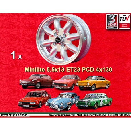 Skoda Minilite 5.5x13 ET23 4x130 silver/diamond cut MB1000, MB1100, 105, 110, 120, 130 cerchio wheel felge jante llanta