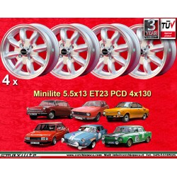 Skoda Minilite 5.5x13 ET23 4x130 silver/diamond cut MB1000, MB1100, 105, 110, 120, 130 cerchi wheels jantes llantas felgen