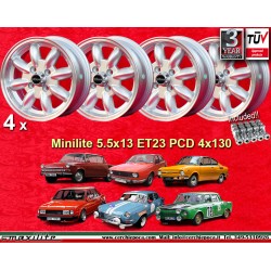 Skoda Minilite 5.5x13 ET23 4x130 silver/diamond cut MB1000, MB1100, 105, 110, 120, 130 cerchi wheels jantes llantas felgen