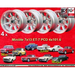 Mini Minilite 7x13 ET-7 4x101.6 silver/diamond cut Mini Mk1-3 cerchi wheels jantes llantas felgen