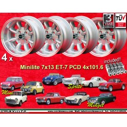 4 Felgen Minilite 7x13 + Radschrauben KM2 126 4x101.6 Mini Mk1-3  Mk1-3 