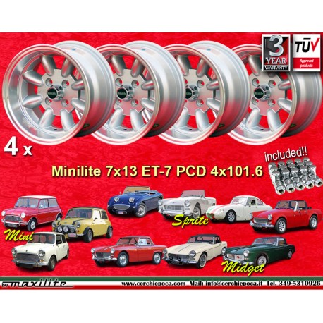 Mini Minilite 7x13 ET-7 4x101.6 silver/diamond cut Mini Mk1-3 cerchi wheels jantes llantas felgen
