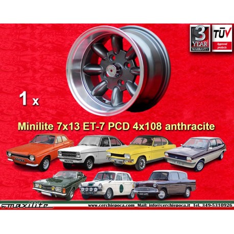 Felge Ford Minilite 7x13 ET-7 4x108 anthracite/diamond cut Escort Mk1-2, Capri, Cortina