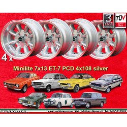 Ford Minilite 7x13 ET-7 4x108 silver/diamond cut Escort Mk1-2, Capri, Cortina cerchi wheels llantas jantes felgen