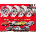 4 jantes Minilite 7x13 4x108 Lotus Talbot Sunbeam Ford Escort  Escort Mk1-2 Capri Cortina Caterham Seven Westfield silve