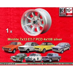 Felge Ford Minilite 7x13 ET-7 4x108 silver/diamond cut Escort Mk1-2, Capri, Cortina