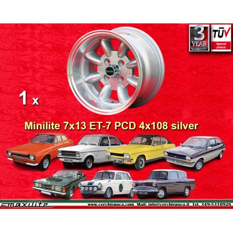 jante Ford Minilite 7x13 ET-7 4x108 silver/diamond cut Escort Mk1-2, Capri, Cortina