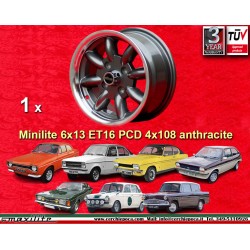 cerchio Ford Minilite 6x13 ET16 4x108 anthracite/diamond cut Escort Mk1-2, Capri, Cortina