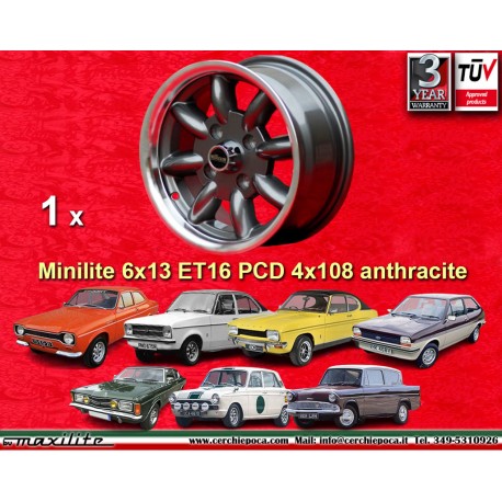 wheel Ford Minilite 6x13 ET16 4x108 anthracite/diamond cut Escort Mk1-2, Capri, Cortina