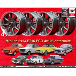 Ford Minilite 6x13 ET16 4x108 anthracite/diamond cut Escort Mk1-2, Capri, Cortina cerchi wheels llantas felgen jantes