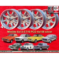 Ford Minilite 6x13 ET16 4x108 silver/diamond cut Escort Mk1-2, Capri, Cortina cerchi wheels llantasl jantes felgen