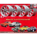 4 cerchi Minilite 7x15 ET5 4x108 Ford Escort  silver/diamond cut