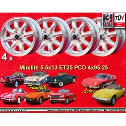 Triumph Minilite 5.5x13 ET25 4x95,25 silver/diamond cut Spitfire, TR7, Herald, GT6, Vitesse cerchio wheel llanta wheel felge