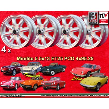 Triumph Minilite 5.5x13 ET25 4x95,25 silver/diamond cut Spitfire, TR7, Herald, GT6, Vitesse cerchio wheel llanta wheel felge