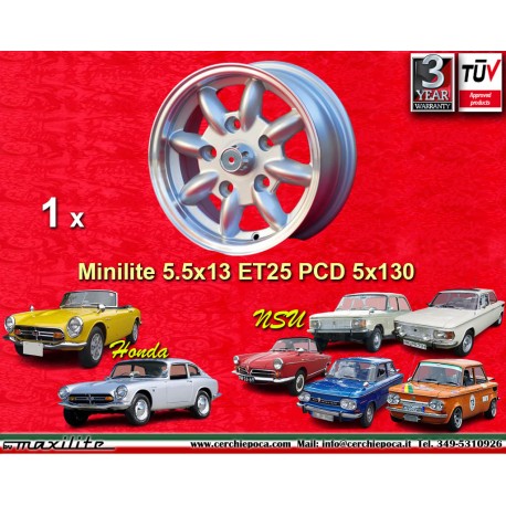 Honda Minilite 5.5x13 ET25 5x130 silver/diamond cut S 600 800   TT TTS, 110, 1200C, Wankelspider cerchio wheel jante llanta felg