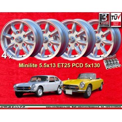 Honda Minilite 5.5x13 ET25 5x130 silver/diamond cut S 600 800   TT TTS, 110, 1200C, Wankelspider cerchi wheels jantes felgen lla