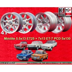 NSU Minilite 5.5x13 ET25 7x13 ET-7 5x130 silver/diamond cut S 600 800   TT TTS, 110, 1200C, Wankelspider wheels cerchi jantes ll